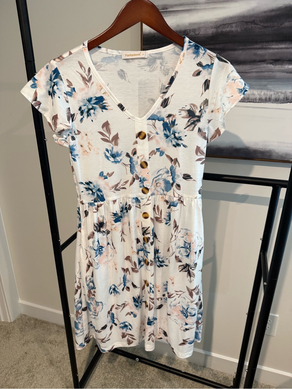 White Floral V-Neck Button-Front Dress
